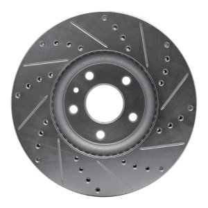 Ford Special Service Police Sedan Brake Rotor (1) - Front Left - R1 Concepts - Drilled & Slotted - Silver - `13-`20